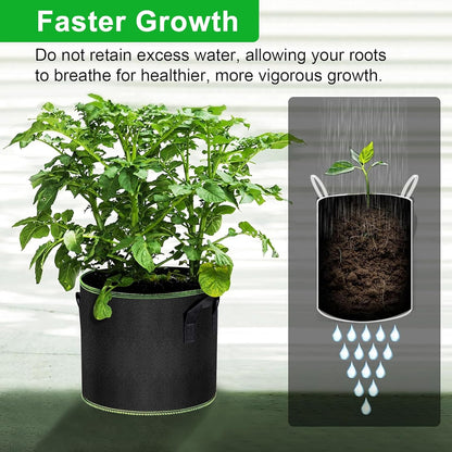 Grow Bags of 6-Pack 5Gallon, Garden Planter Bags with Handles, Thickened Nonwoven Fabric Aeration Planting Pots, Vegetable Gardening Fabric pots with Plant Tags and Seedling Bags, Black
