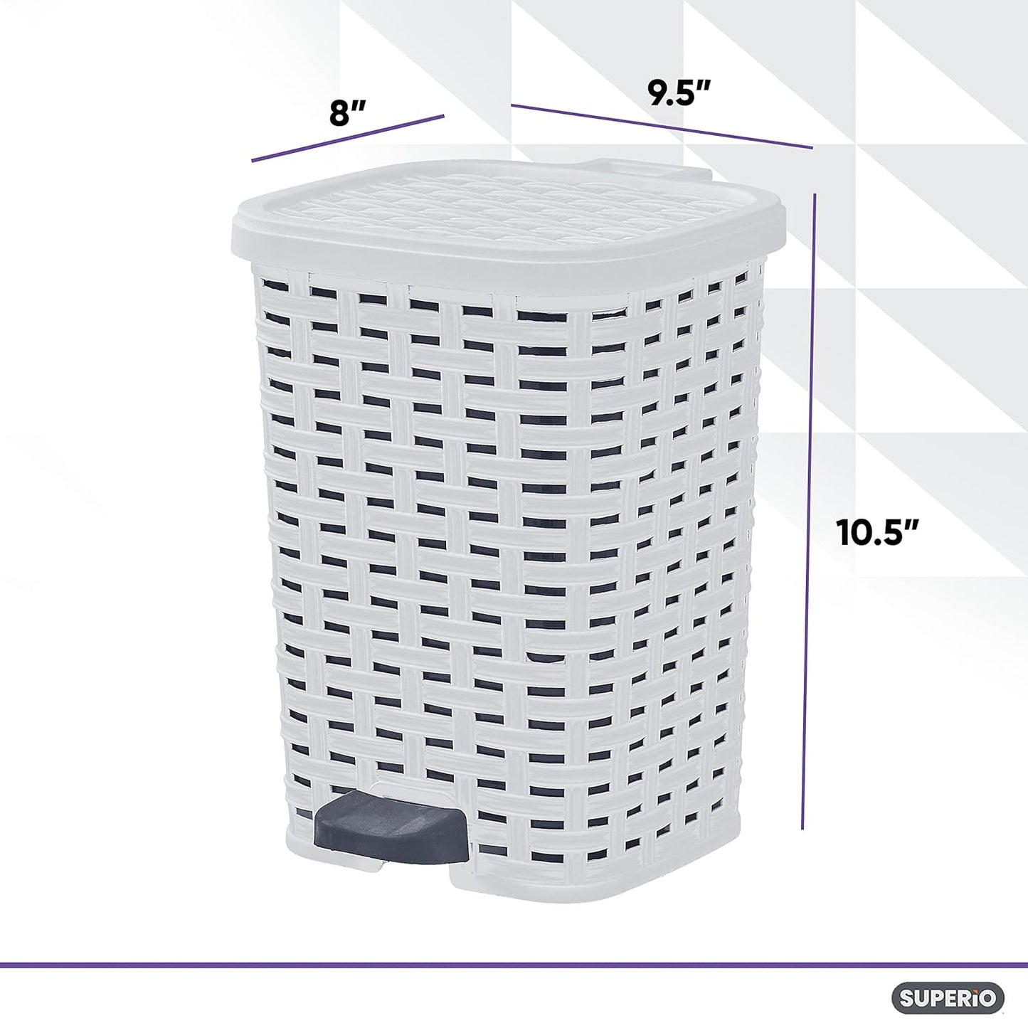 Superio Small Outdoor Trash Can with Lid for Dog Poop 1.5 Gallon/6 L Mini Plastic Garbage Can with Foot Pedal for Bathroom, Bedroom, Office, Patio, Wicker Smoke