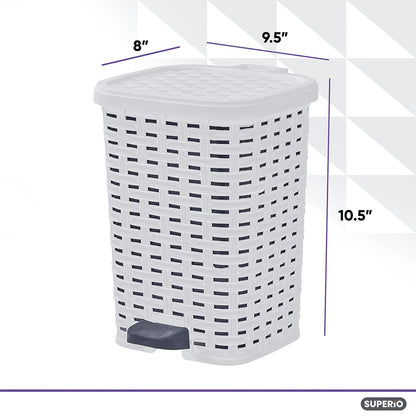 Superio Small Outdoor Trash Can with Lid for Dog Poop 1.5 Gallon/6 L Mini Plastic Garbage Can with Foot Pedal for Bathroom, Bedroom, Office, Patio, Wicker Smoke