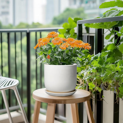Ceramic Pot for Plants 7 Inch - Modern Round Indoor Outdoor Planter with Drainage Hole and Saucer, Home House Office Room Decor, White