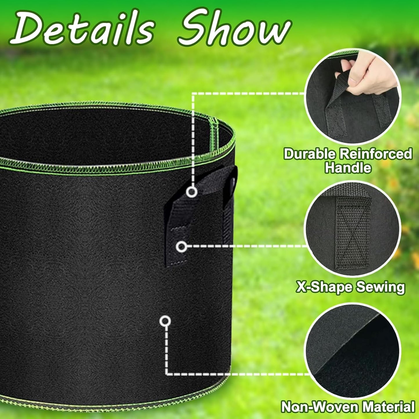 Grow Bags of 6-Pack 5Gallon, Garden Planter Bags with Handles, Thickened Nonwoven Fabric Aeration Planting Pots, Vegetable Gardening Fabric pots with Plant Tags and Seedling Bags, Black