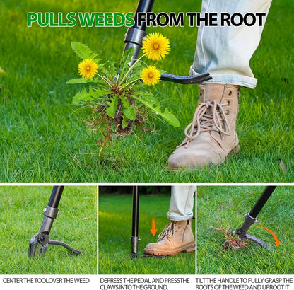 Weed Puller, Stand Up Weed Puller Tool with Steel Long Handle & 4-Claw Steel Head, 46" Adjustable Handle Weeder Tool, Easily Remove Weeds Root Without Bending, Pulling, or Kneeling