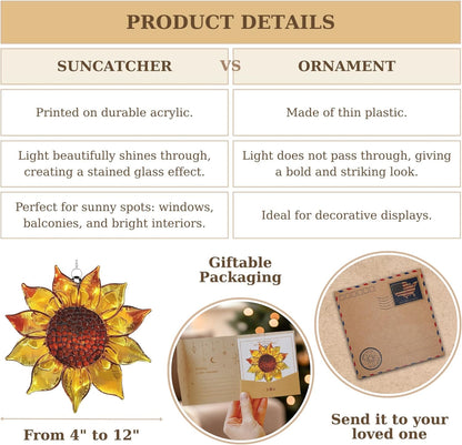 Stained Glass Effect Sunflower Acrylic Suncatcher Window Car Hanging Christmas Ornament Indoor Outdoor Decor Garden Sun Catcher Panel for Sunflower Lover for Women Mom Grandma