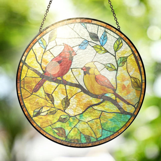 FLAGWIX Christmas Red Cardinal Gifts for Women Men - Stained Glass Window Hanging 10 in - Sun