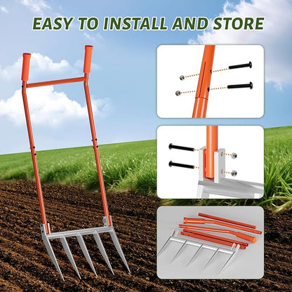 5-Tine Broadfork, 50" Broad Fork Garden Tool Heavy Duty Digging Pitch Fork with H-Shaped Design for Gardening, Farm Cultivating, Loosening Soil