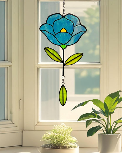 Stained Glass Window Hangings, Handcrafted Garden Suncatchers for Window and Home Decor, Unique Artisan Glass Ornaments for Indoor and Outdoor Use, Blue
