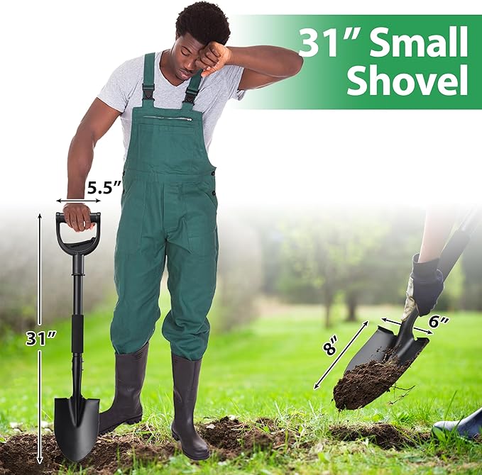 31-Inch Metal Garden Digging Shovel, Black, Ergonomic D-Grip Handle, Ideal for Gardening, Camping, Beach, Snow Removal