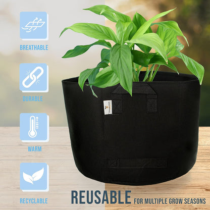 Grow Bags: 5-Pack (Size: 7 Gallon): 300gsm Black Felt Fabric, Biodegradable and eco-Friendly Material. (Handles + Dumping Handles-pat.Pend).