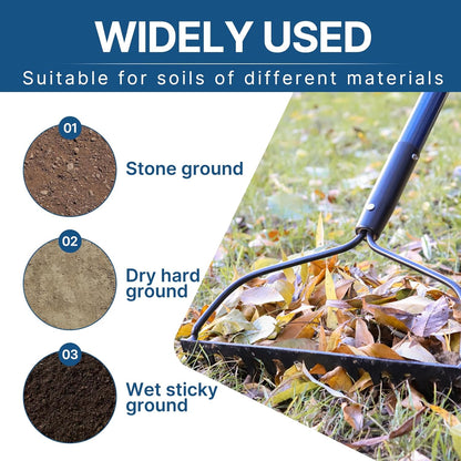 WIKER 14 Tine Metal Garden Rake 57 Inch Heavy Duty Lawn and Soil Leveling Rake with Fiberglass Handle Anti Rust Coating for Gardening Mulch Gravel and Leaf Cleanup