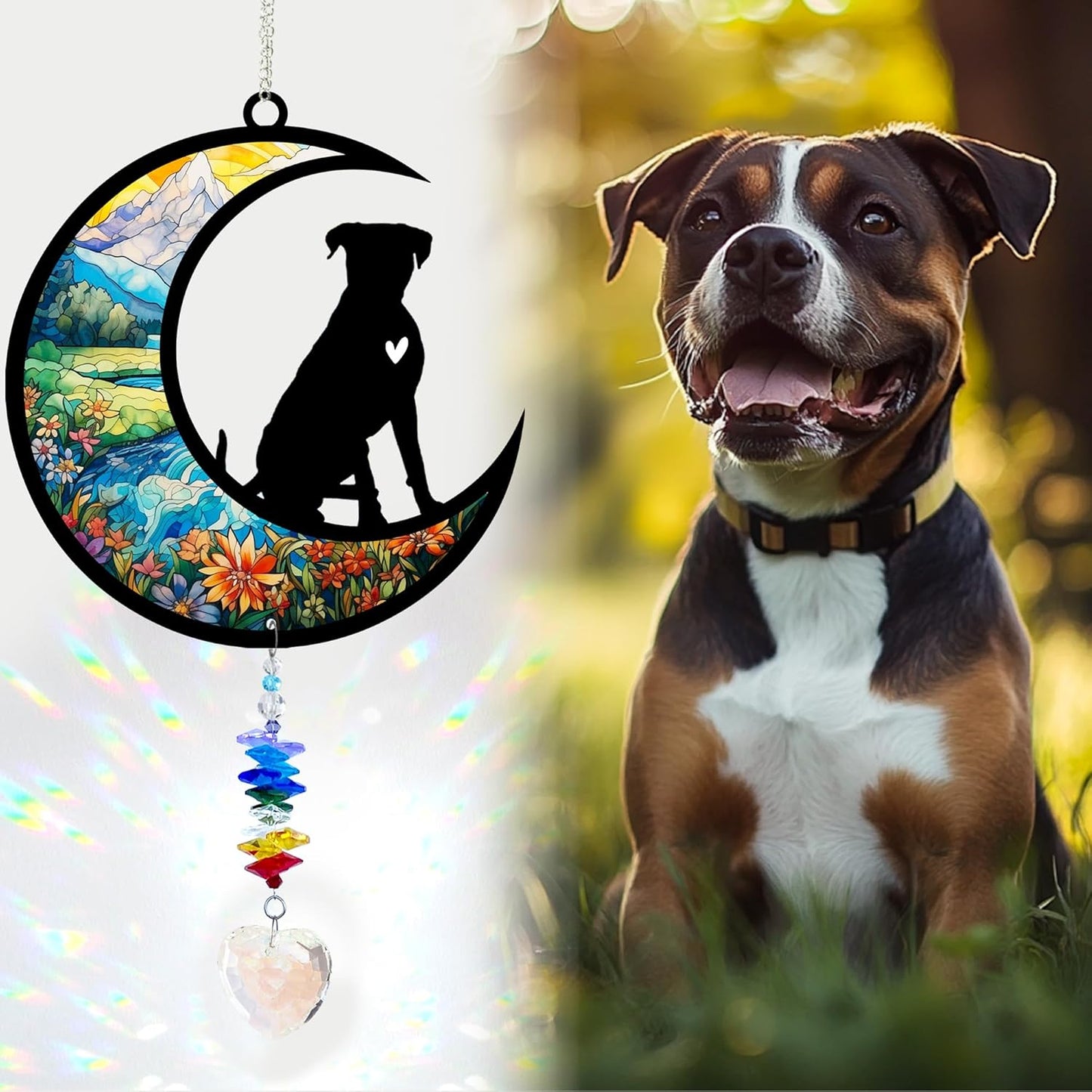 Boxer Suncatcher, Personalized Pet Loss Gift with Name & Date, Heart-Shaped Crystal Sun Catcher, Dog Remembrance Sympathy Rainbow Maker for Window & Garden