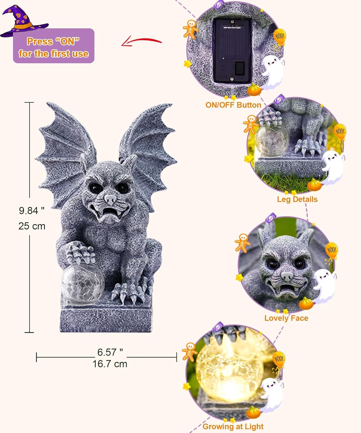 Gargoyle Statue for Garden Decor: Gothic Outdoor Dragon Figurines Sculpture with Ball for Lawn Patio Yard Balcony - Best Gifts for Mom Grandma Women