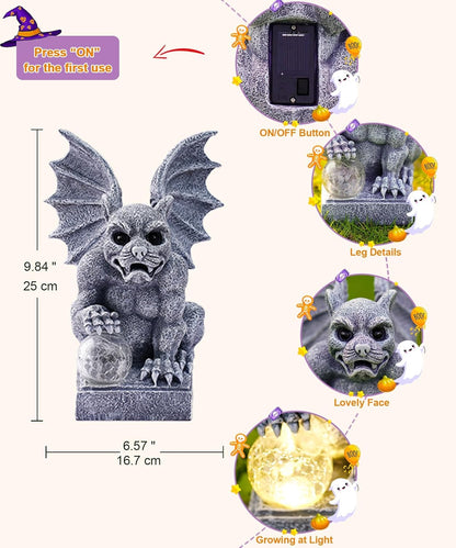 Gargoyle Statue for Garden Decor: Gothic Outdoor Dragon Figurines Sculpture with Ball for Lawn Patio Yard Balcony - Best Gifts for Mom Grandma Women