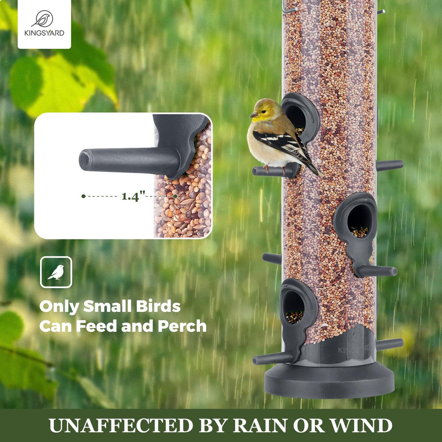 Kingsyard 2 Pack Tube Feeders with 6 Feeding Ports for Outdoors Hanging, Premium Hard Plastic