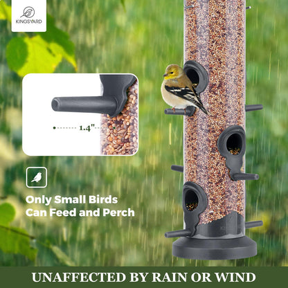 Kingsyard 2 Pack Tube Feeders with 6 Feeding Ports for Outdoors Hanging, Premium Hard Plastic