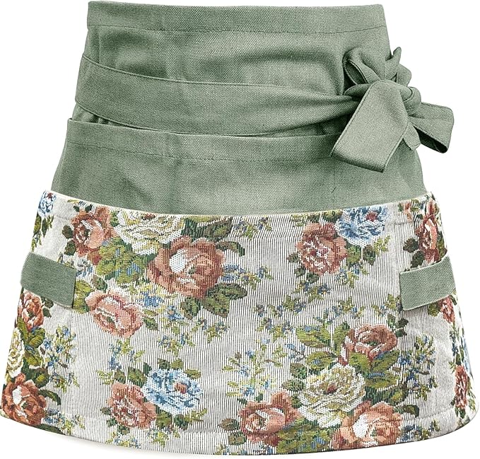 Garden Apron for Woman, Serve Apron Cute, Flora Half Apron with 8 Pockets, Valentines Gift for Mom Wife Girlfriend