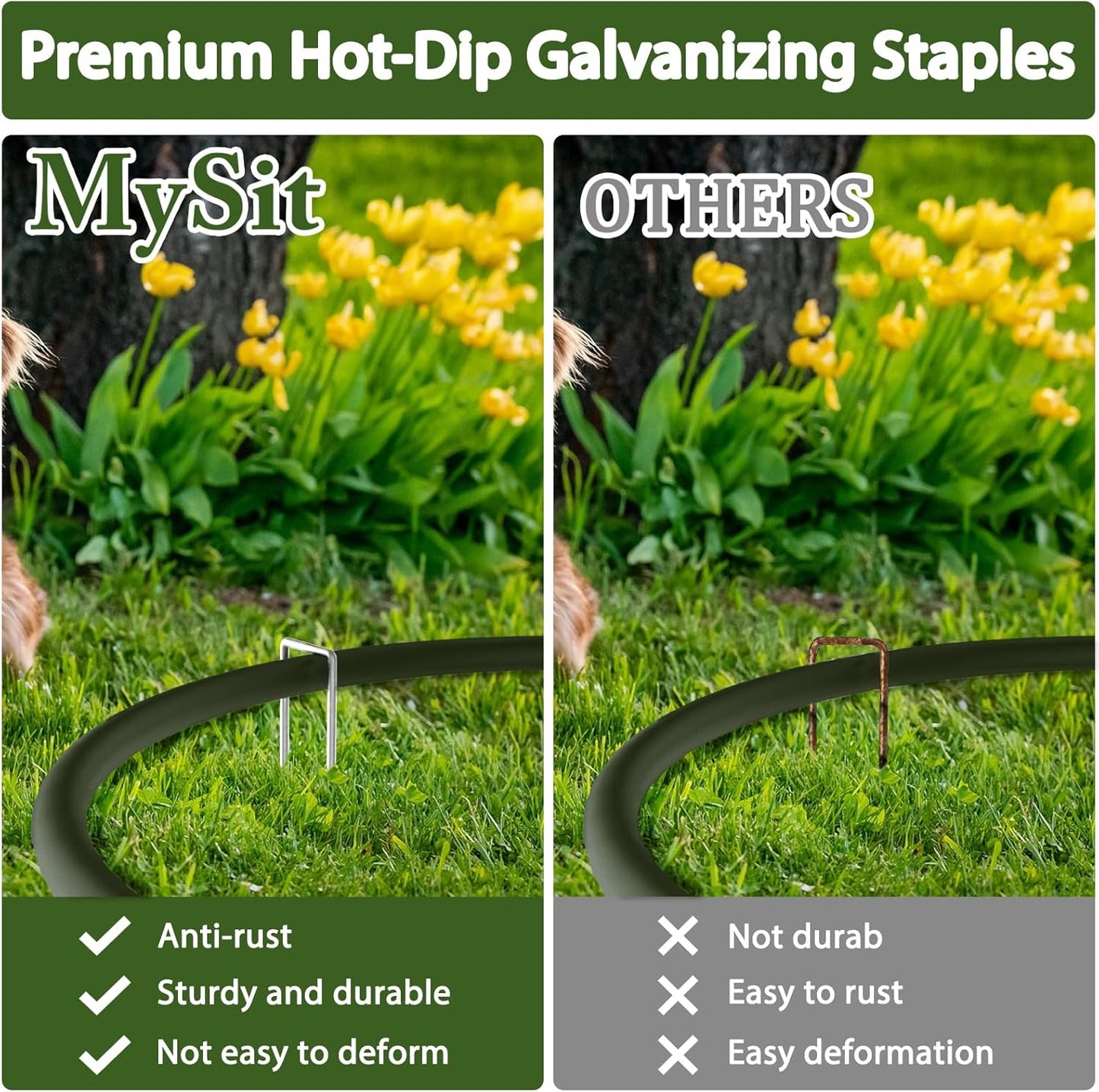 MySit 12" Garden Stakes Pins Landscape Staples 11Ga Tent Stakes 50 Pack, Heavy Duty Galvanized Steel Metal Yard Stakes Ground Lawn Staples Fence Anchors for Weed Barrier Fabric
