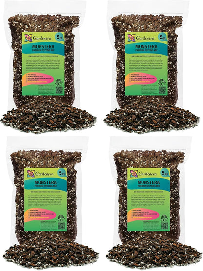 Gardenera Premium Monstera Potting Soil - 20 Quart - Quick Drain Potting Soil for Growing and Repotting Monstera Deliciosa/Swiss Cheese Plant (4 Bags of 5 Quart)