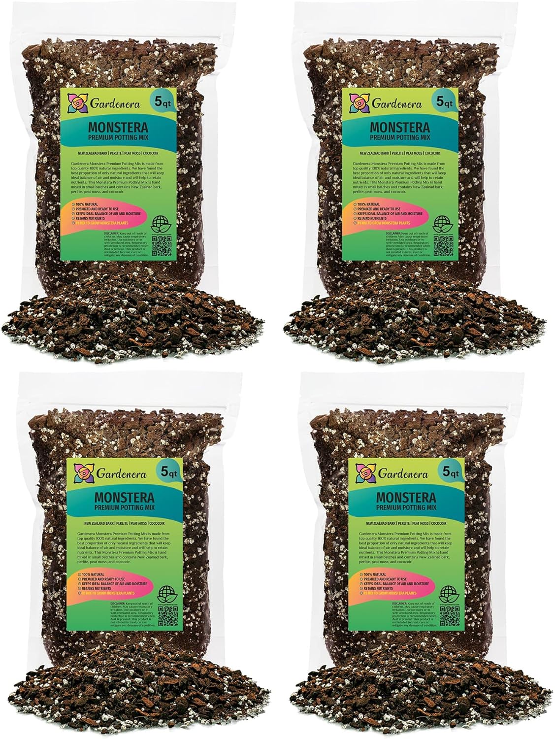 Premium Monstera Soil Mix by Gardenera - 20 Quart - Perfect Drainage and Moisture Retention for Swiss Cheese Plant (4 Bags of 5 Quart)