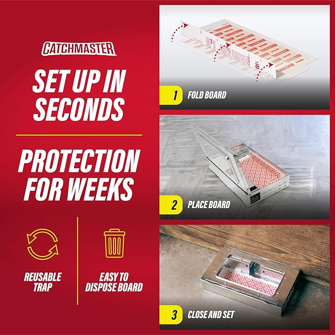 Catchmaster Multi-Catch Mouse Trap, Humane Mouse Trap Indoor for Home, Includes 1 Replaceable Glue Board, Live Catch Pest Control for Garage & Shed