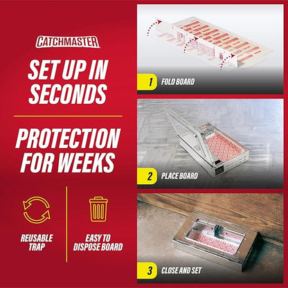 Catchmaster Multi-Catch Mouse Trap 3-Pack, Humane Mouse Traps Indoor for Home, Includes Replaceable Glue Board, Live Catch Pest Control for Garage & Shed