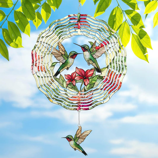 FLAGWIX Christmas Hummingbird Gifts for Women - 3D Stainless Steel Metal Wind Spinners 12in - Hummingbird Wind Spinner Yard Decorations Outdoor Indoor Hanging Garden Decor, Christmas Decorations