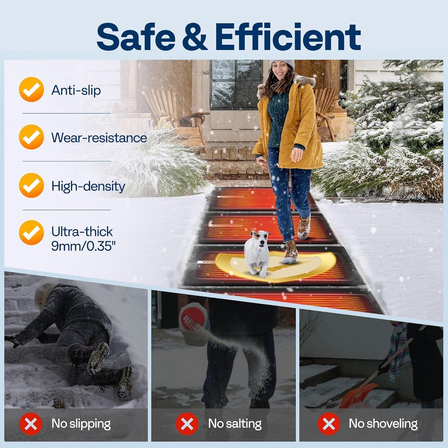 VIVOHOME 23" x 40" Snow Melting Mat with Grounding Wires, 0.35" Thickened SBR Rubber Heated Outdoor Mats, Heated Walkway Mats 1 Pack (Power Cord Not Included)