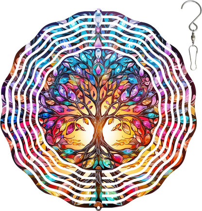 Tree of Life Wind Spinner,3D Stainless Steel Wind Spinner for Yard and Garden 3D Frosted Tree of Life Wind Sculptures Garden Decoration Crafts Ornaments 10Inch