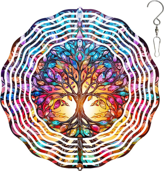 Tree of Life Wind Spinner,3D Stainless Steel Wind Spinner for Yard and Garden 3D Frosted Tree of Life Wind Sculptures Garden Decoration Crafts Ornaments 10Inch