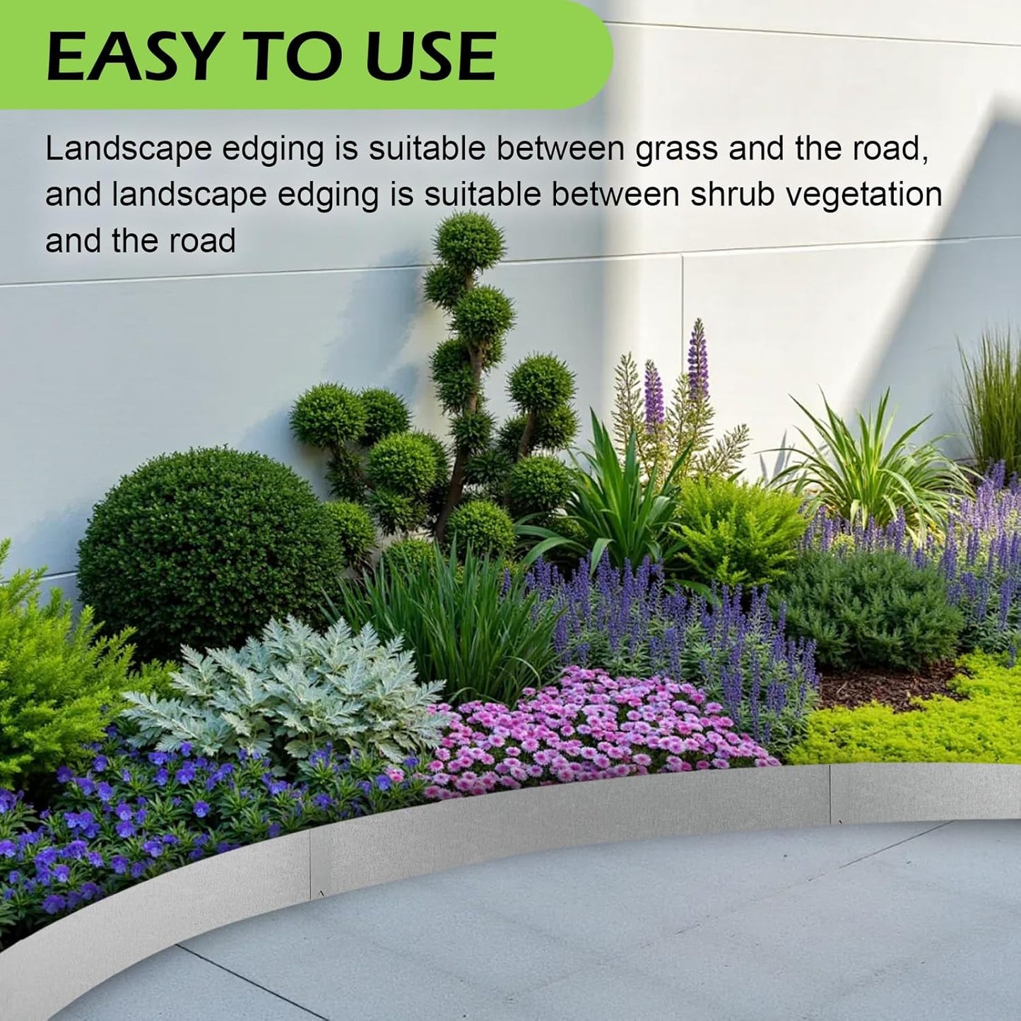 Landscape Edging Kit, 13 INCH 6 PCS Galvanized Steel Edging Landscape Lawn Edging Powder for Lawn Yard, Coated Bendable Metal Strips, No-Dig Hammer-in Edging Border w/ 7Clips