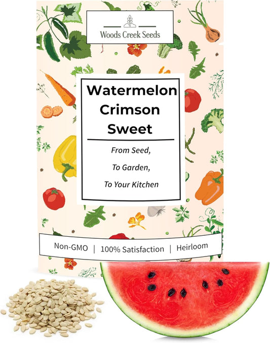 Woods Creek Seeds: Crimson Sweet Watermelon Seeds for Planting - Over 45 Heirloom Watermelon Seed Pack - Non-GMO Fruit Seeds for Planting Home Garden or Outdoors - Mini Watermelon Seeds for Gardeners