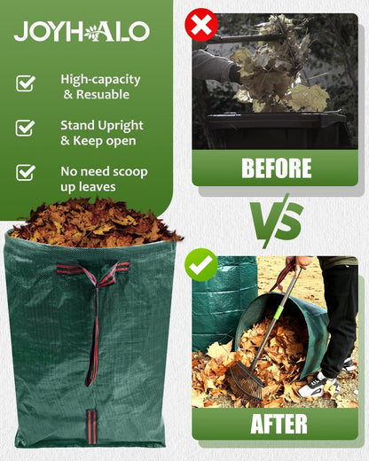 Joyhalo Reusable Yard Waste Bags, 2 Pack 40 Gallon Dustpan-Type Garden Bag for Collecting Leaves Garss Clippings, Heavy Duty lawn and leaf bags, Garden Waste Container for Clean Up Outdoor Debris