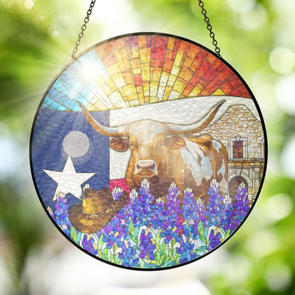 FLAGWIX Christmas Texas Gifts for Women Men - Stained Glass Window Hanging 8in - Sun Catchers Indoor Window for Garden Decor, Texas Themed Gifts for Mom Dad Friend, House Warming Gift for Wife Husband