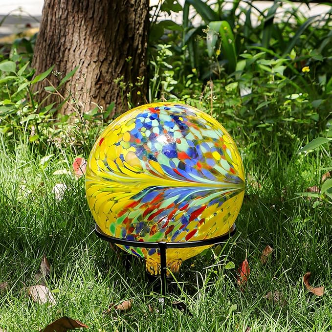 Gazing Balls for Garden 10" Glass Outdoor Garden Globe Ball Reflective Gazing Globes Outside Yard Decor (Yellow)