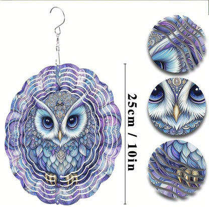 10 Inch Owl Wind Spinner, 3D Stainless Steel Hanging Kinetic Wind Sculpture Gifts for Garden Decor Yard Art Indoor Outdoor Window Porch Front Door Decoration