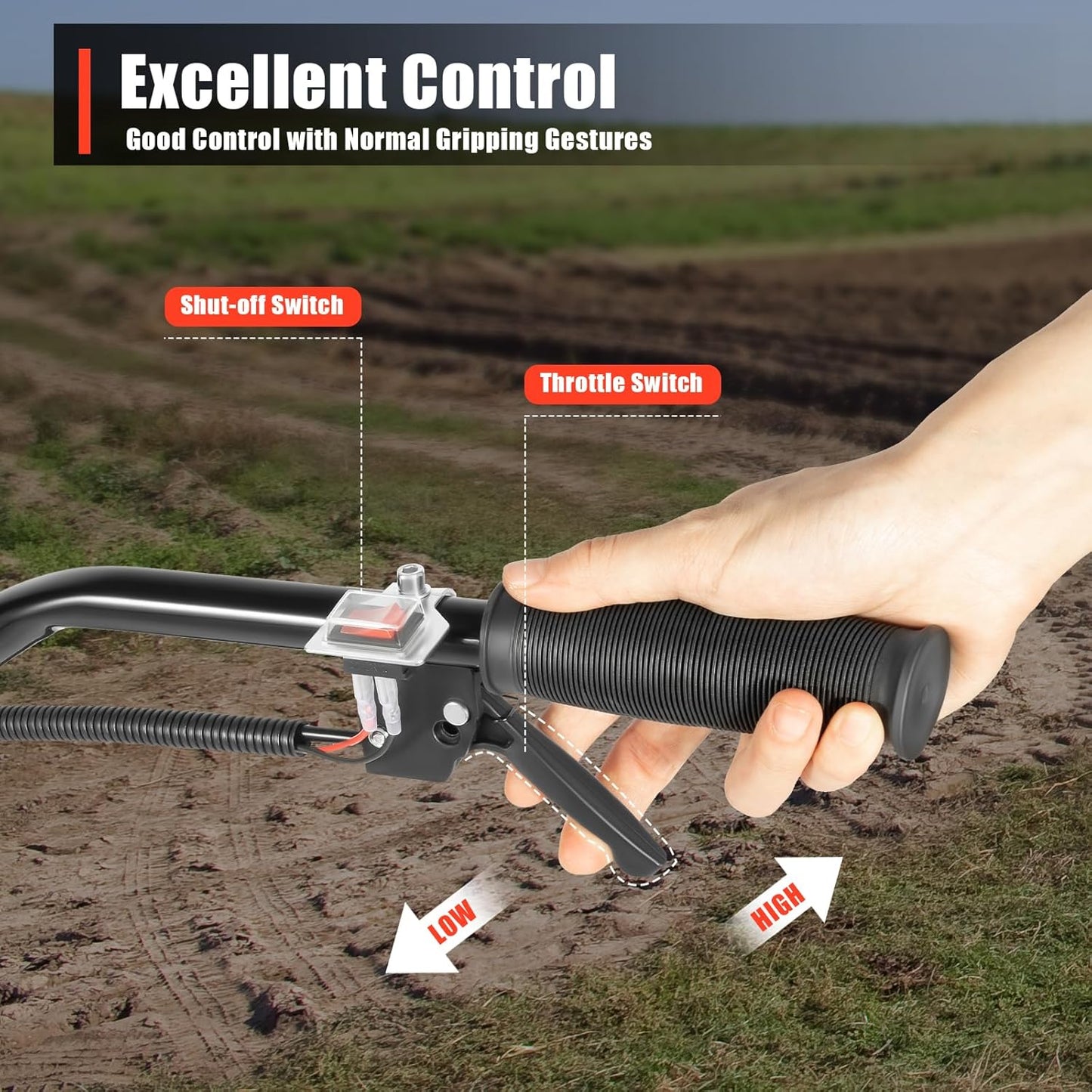 Gas Mini Tiller Cultivator 52CC 2 Stroke Gasoline Powered Soil Garden Cultivator 11.8" Tilling Width Soil Tilling Machine Farm Plant Garden Yard Lawn Tilling