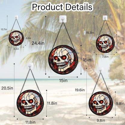 Stained Glass Window Hanging - Halloween Decorations White Skeleton Suncatcher for Doors Garden Indoor Spooky Funny Red Sun Catchers Gothic Decor Horror Gifts for Women Men Friend 7.8 in