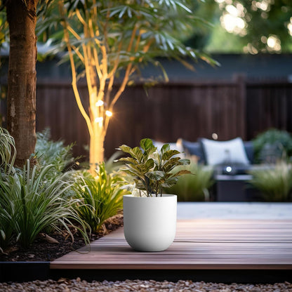 Kante 11.0" Round Concrete Planter, Large Cylinder Plant Pot with Curved Bottom and Drainage Hole, for Indoor and Outdoor Use – Garden or Patio, White Finish with Aqua Blue Interior