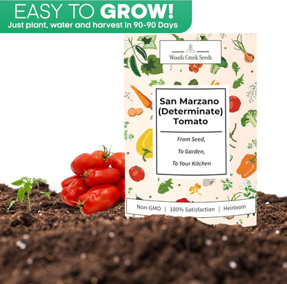 Woods Creek Seeds: San Marzano Tomato Seeds for Planting - Heirloom Tomato Seeds for Planting Outdoors, Indoors, Patio or Home Plant Garden - Non-GMO Seed Pack of Tomatoes for Italian Paste Variety