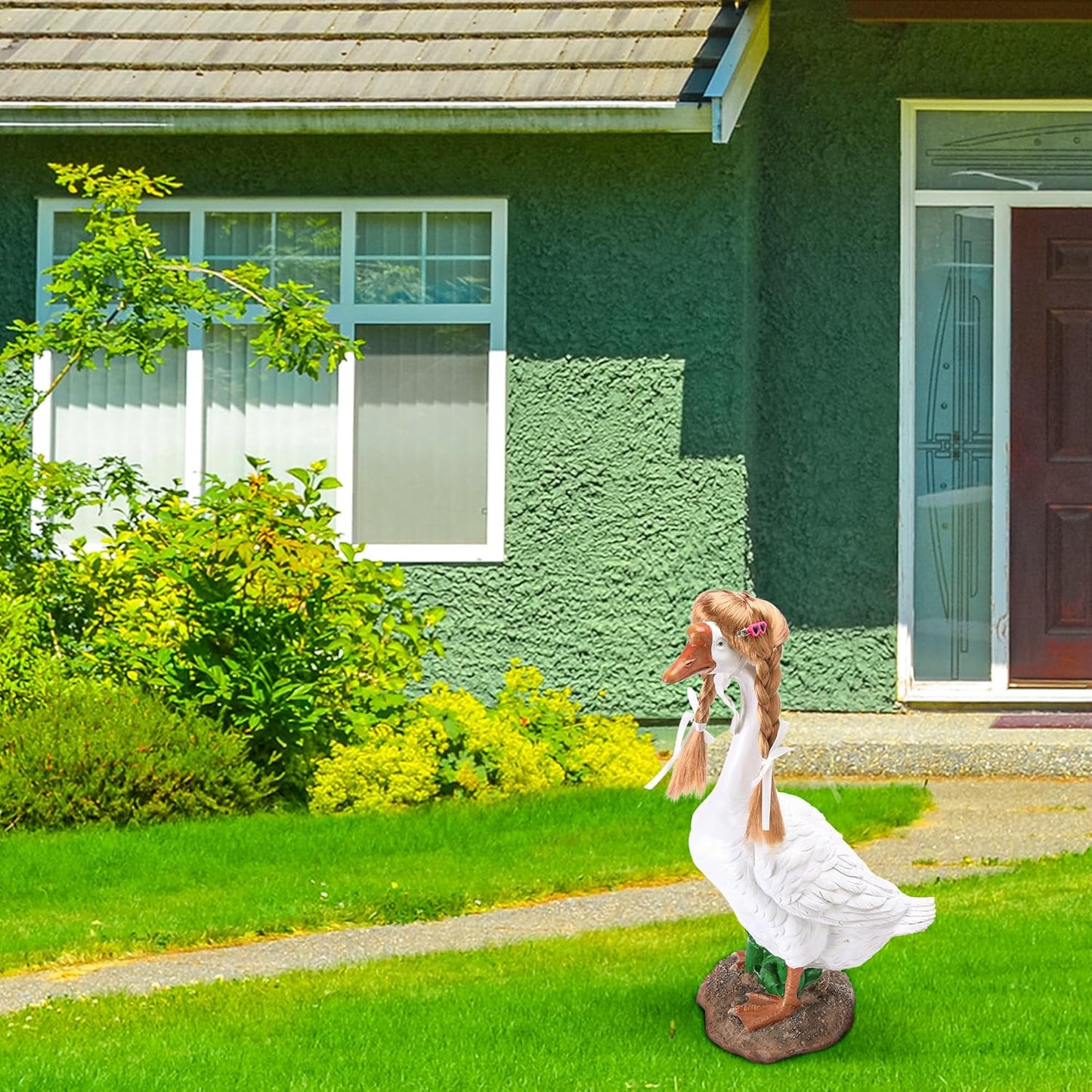 DECOHS 4 Pcs Porch Goose Wigs with Hair Clips, Cute Lawn Goose Statue Braid Wig, Porch Goose Outfits Costume for Outdoor Garden Patio Yard Goosey Decoration