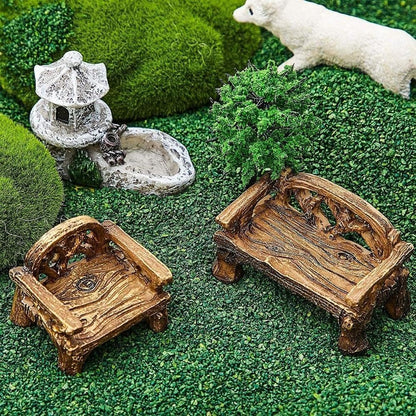 Fairy Garden Furniture Ornaments Miniature Resin Chair Bench Fairy Village Micro Resin Dollhouse Accessories Home Micro Landscape Decoration(1PCS Bench)