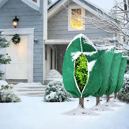 5Pcs Plant Frost Protection Covers 23.6x31.5 Inches – Reusable Breathable Freeze Blankets with Drawstring, Waterproof Non-Woven Fabric Frost Cloth for Winter Plant, Shrub, Tree, and Garden Protection