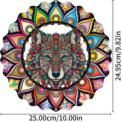 Hanging Wolf Wind Spinner for Outdoor Indoor 3D Stainless Steel Wind Sculptures 10 Inch Cool Animal Metal Wind Spinner for Yard Garden Living Room Zoo Great Gift for Women Friend