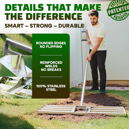Oris Garden® Lawn Leveling Rake 30 inch - Ground Leveler for Yard, Sand, Soil, Grass - Dirt Leveling Tool, Heavy Duty Stainless Steel rakes for Golf, Grading, Gravel (30" Leveling + Thatch Rake)