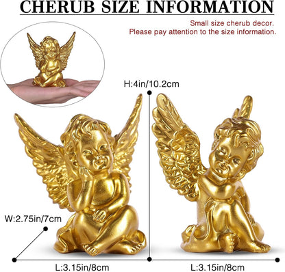 orenm 2 Pack Resin Cherubs Gold Angel Statue Figurine, Garden Sleeping Cherub Statue Sculpture Indoor Outdoor Home Decoration, Cute Adorable Angle Sculpture Memorial Statue(4" Height) (Gold)