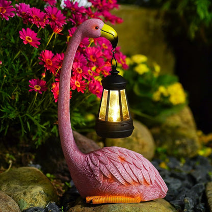 Flamingo Statues for Garden Decor: Outdoor Figurines Sculpture with Lantern for Lawn Patio Yard Balcony - Gifts for Mom Grandma