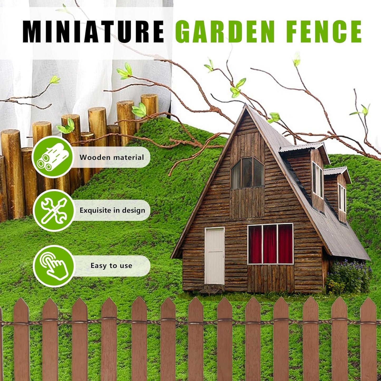 Miniature Fairy Garden Fence,2 Pcs DIY Brown and White Fence with Gate,Fairy Garden Accessories Miniature Ornaments for Dollhouse Home Plant Pot