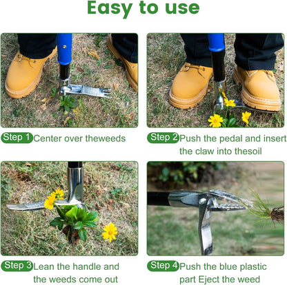 Stainless Steel Stand Up Weed Puller Tool - 51" Long Ergonomic Handle with Easy-Eject Claw, No-Bend Weeding Tool for Deep Roots, Heavy Duty Garden Weeder for Hard Soil & Dandelions