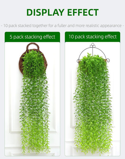 5 Pack Artificial Hanging Willow Vine (3.3ft) - Fake Greenery Plants for Indoor/Outdoor Decor, Wedding & Photography - Green Tail Design (No Basket Included)