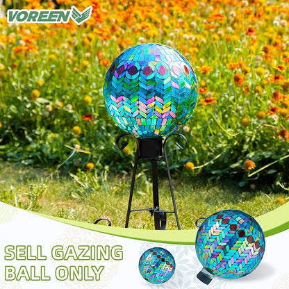 VOREEN Mosaic Glass Gazing Ball Outdoor Gazing Globe, Handmade Reflective Ball Yard Decoration for Homes, Patio, Lawn and Gardens, Gift for Mom Wife Friend, 10-Inch, Blue