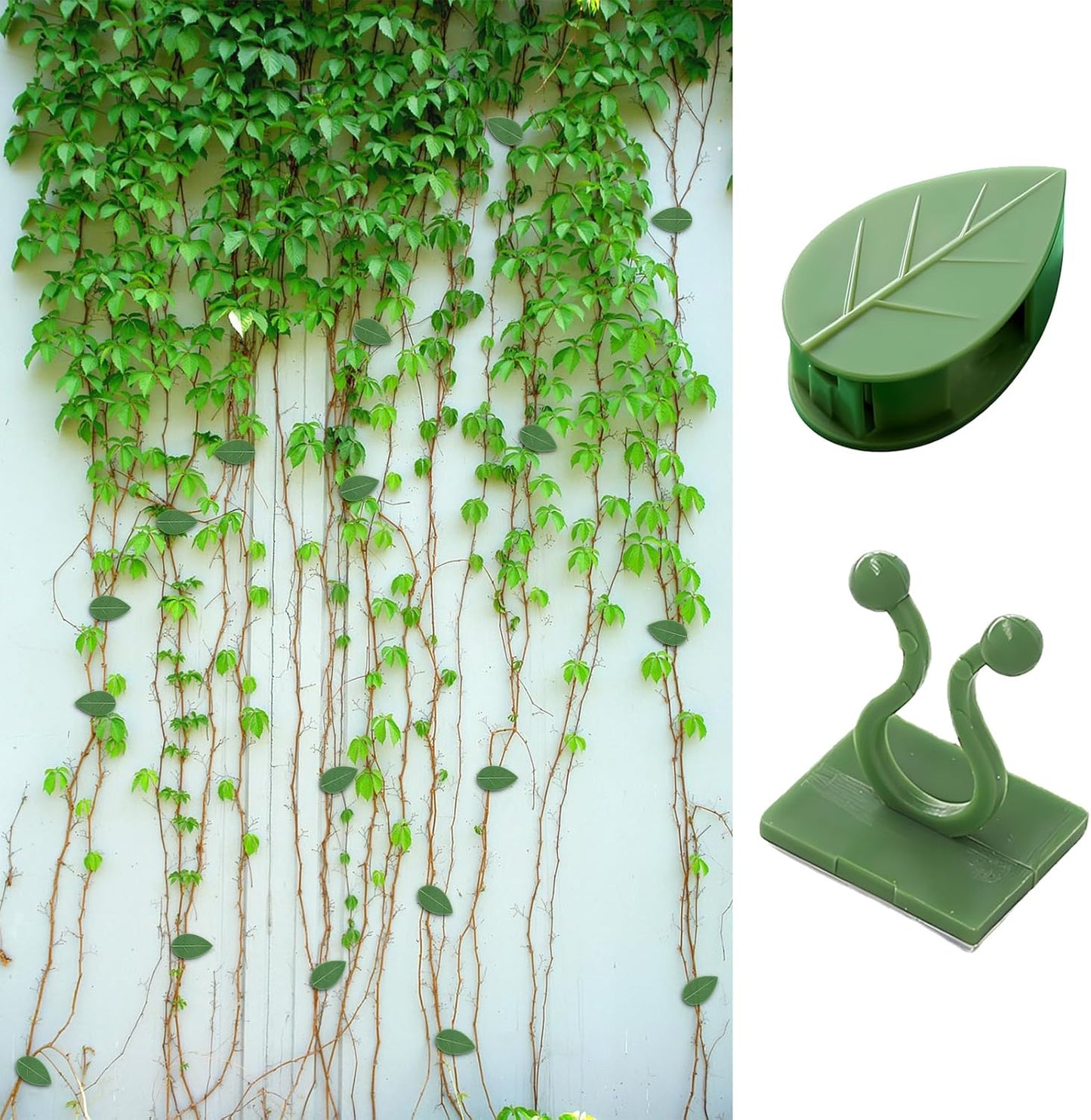 200 PCS Plant Climbing Wall Fixture Clips, Strong Self-Adhesive Plant Climbing Wall Fixture Clips Invisible Plant Vine Wall Clips for Indoor Outdoor Garden Green Leaf Decoration Wire Fixing